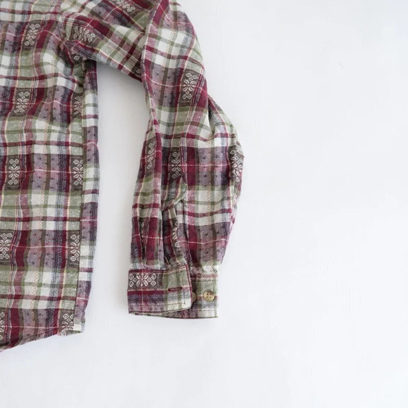 Vintage Classic Elements  Cream and Maroon Checker Button Up Long Sleeve Shirt M - Picture 6 of 13